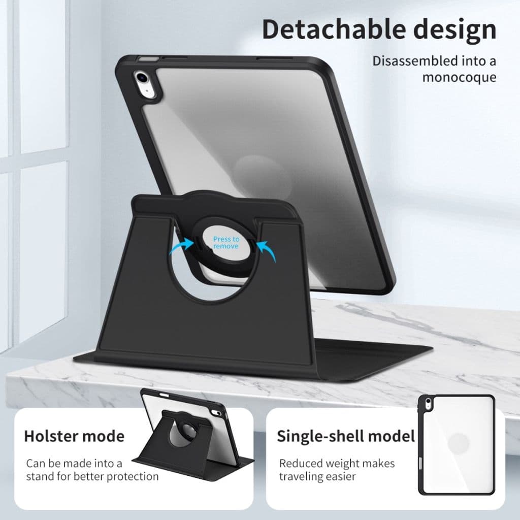 iPad 10.9" 2022 / iPad 11" 2025 Fodral med roterbart stativ - Svart - Bild 5
