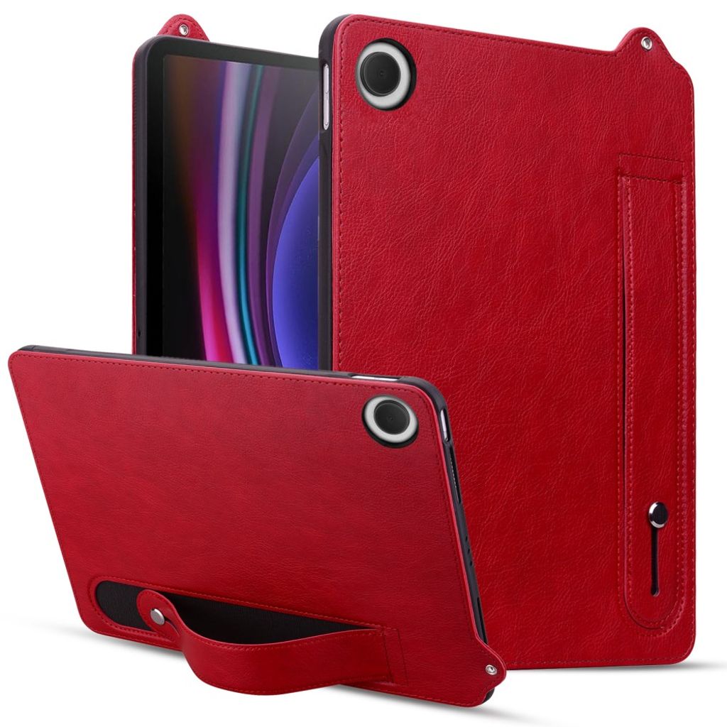 Samsung Galaxy Tab A11/Tab A9 Fodral i PU-läder med handrem och ställ - Röd