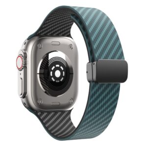 Apple Watch 42/41/40/38mm Silikonarmband med kolfibermönster - Turkos/Svart