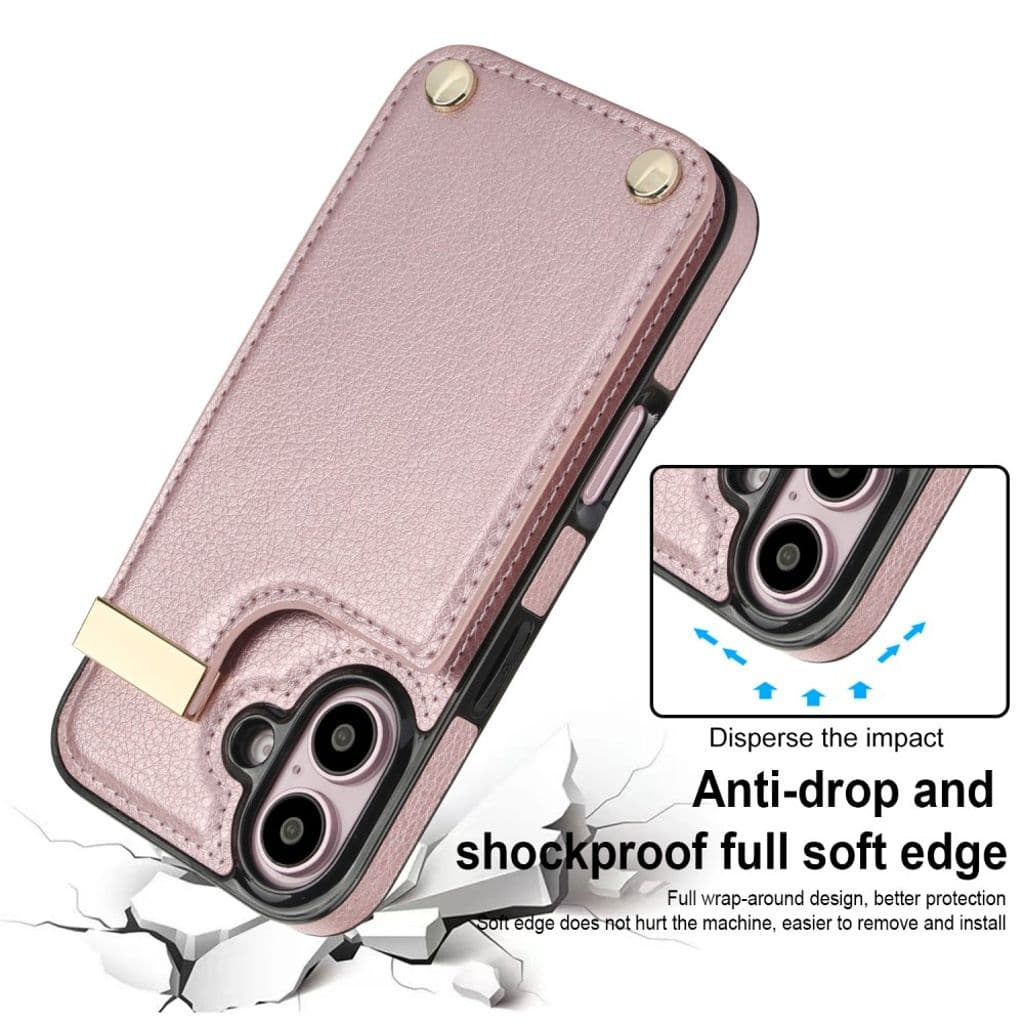iPhone 16 Skal med plånbbok i PU-läder - Rosa - Bild 7