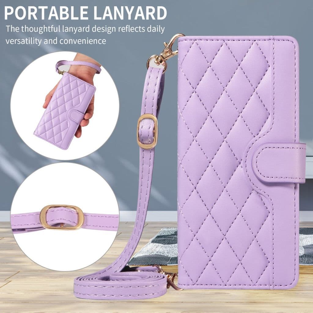 Plånboksfodral rhombus till iPhone 17 med rem - Lila - Bild 3
