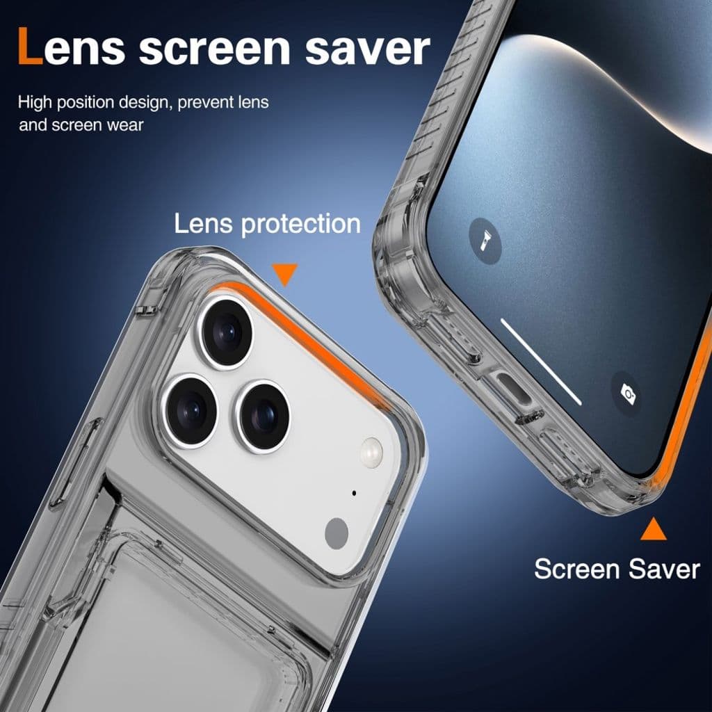 iPhone 17 Pro Skal med kortfack och stativ – Transparent Svart - Bild 5