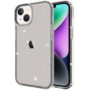 iPhone 14 Glitter Powder Skal - Transparent Black