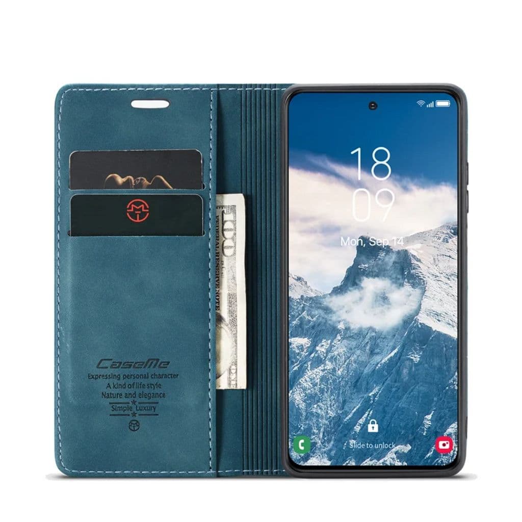CASEME Samsung Galaxy S24 FE Plånboksfodral i matt konstläder - Blå