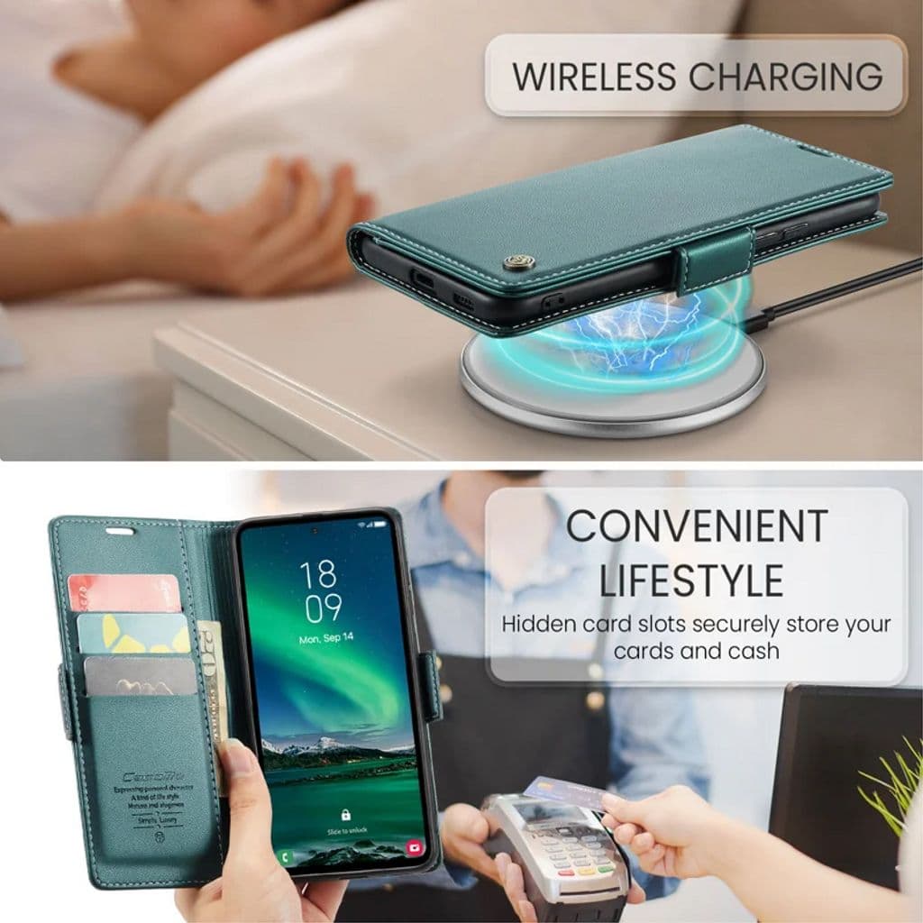 CASEME Samsung Galaxy S24 FE RFID blockerande Plånboksfodral - Grön - Bild 10