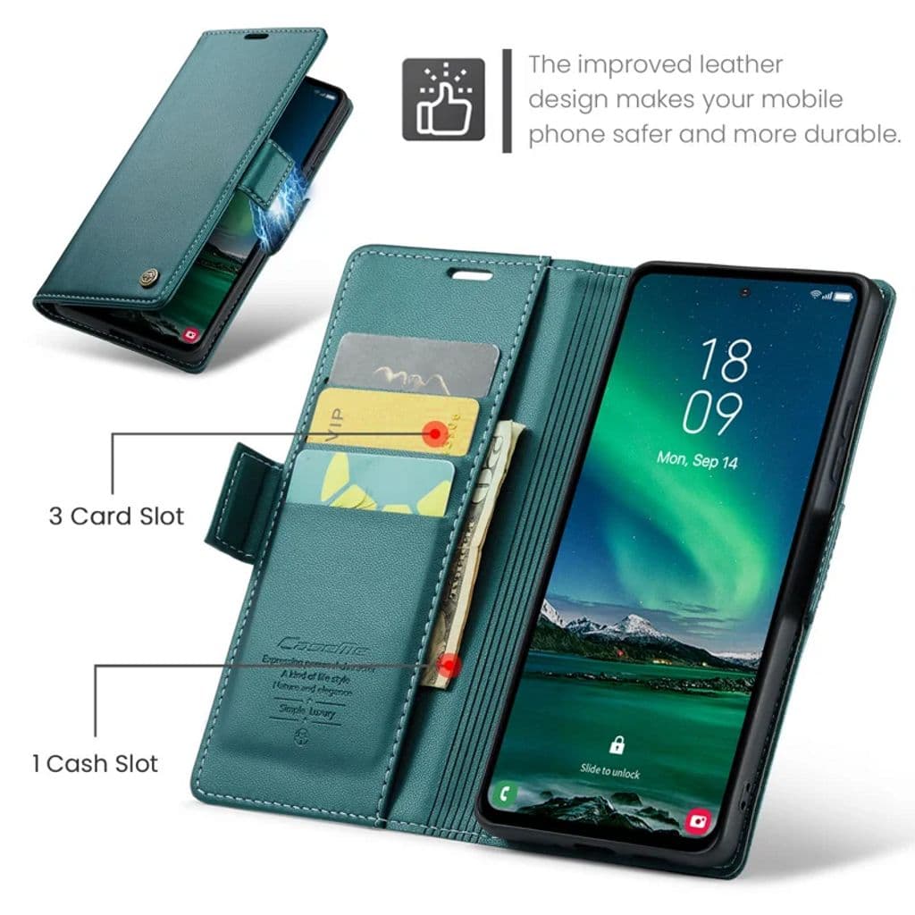 CASEME Samsung Galaxy S24 FE RFID blockerande Plånboksfodral - Grön - Bild 7