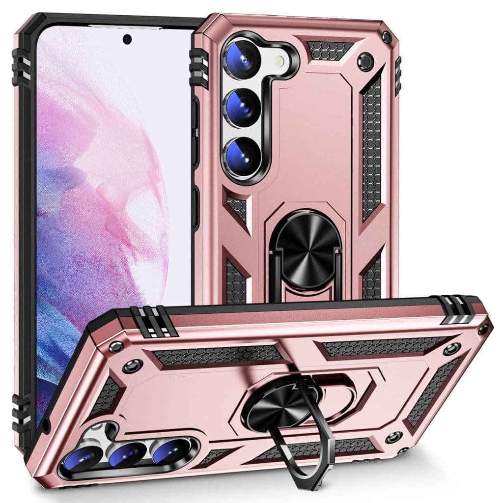 Samsung Galaxy S23 Plus skal med en metallring - Roséguld