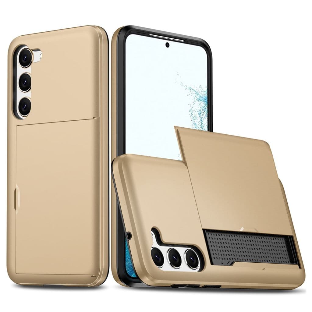 Samsung Galaxy S23 Plus skal med en korthållare - Guldfärgat
