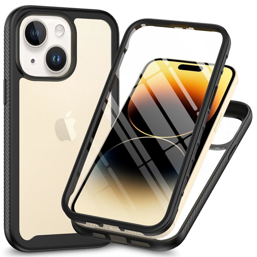 IPhone 15 skal med ett skärmskydd - Svart