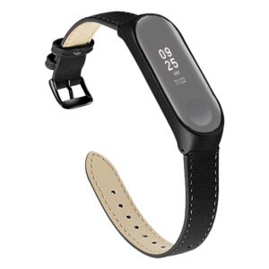 Leather Armband för Xiaomi Mi Band 5 - Svart