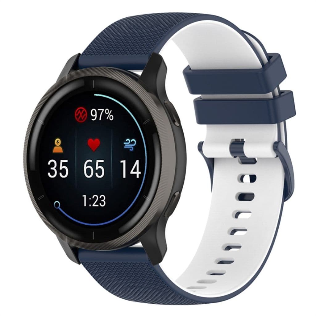 Garmin Venu 2 / VivoActive 4 etc. Tvåfärgat klockarmband i silikon - Blå/Vit
