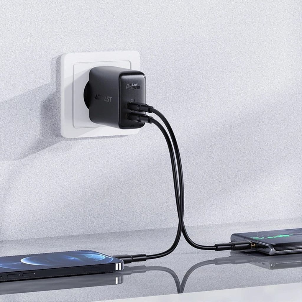 Acefast väggladdare USB-C/ USB-A 32W, PPS, PD, QC 3,0, AFC, FCP - Svart - Bild 2
