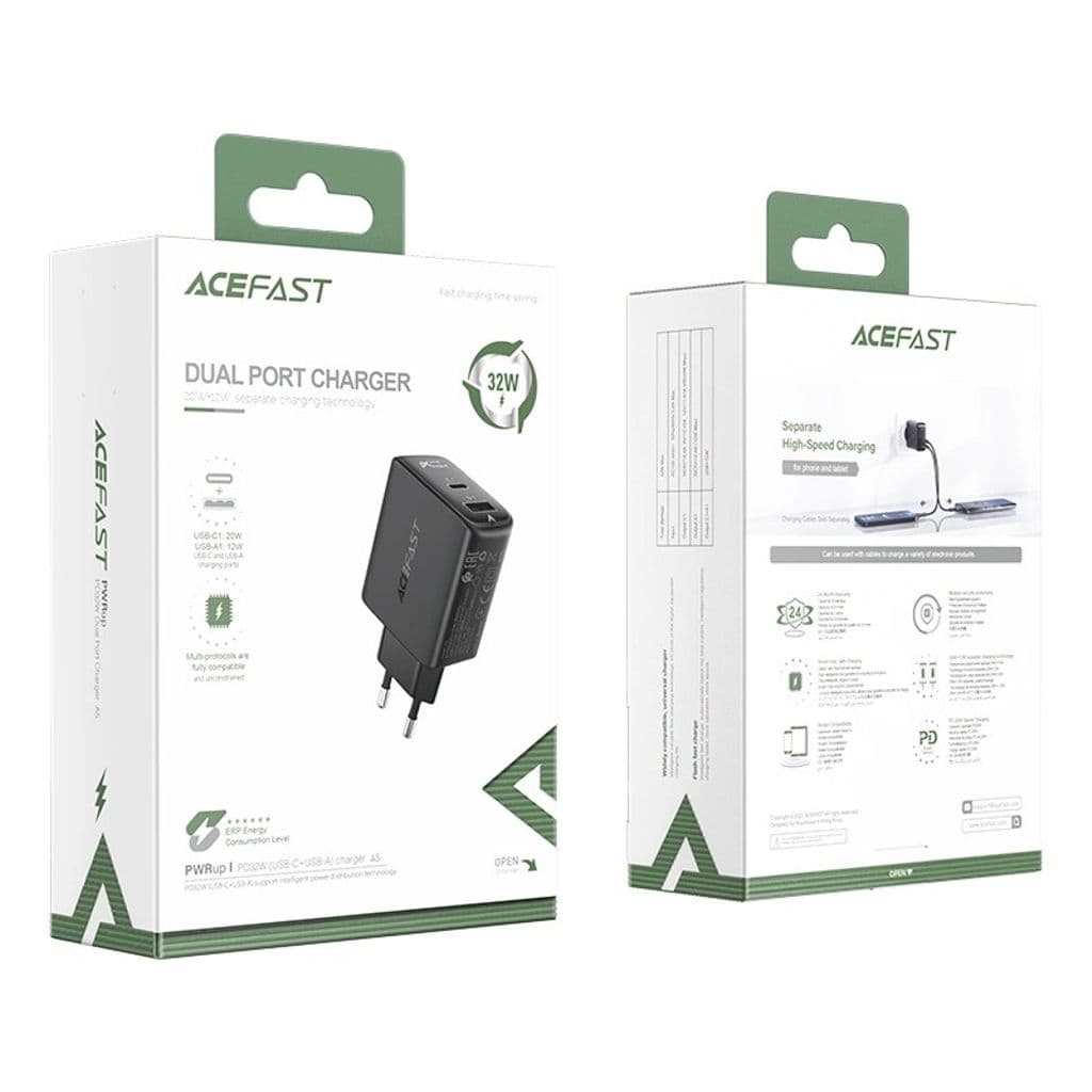 Acefast väggladdare USB-C/ USB-A 32W, PPS, PD, QC 3,0, AFC, FCP - Svart - Bild 4
