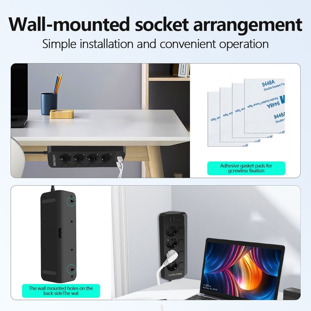 NEXTBATT Snabbladdning Grenuttag 4-vägs/USB-A/USB-C – svart - Bild 6