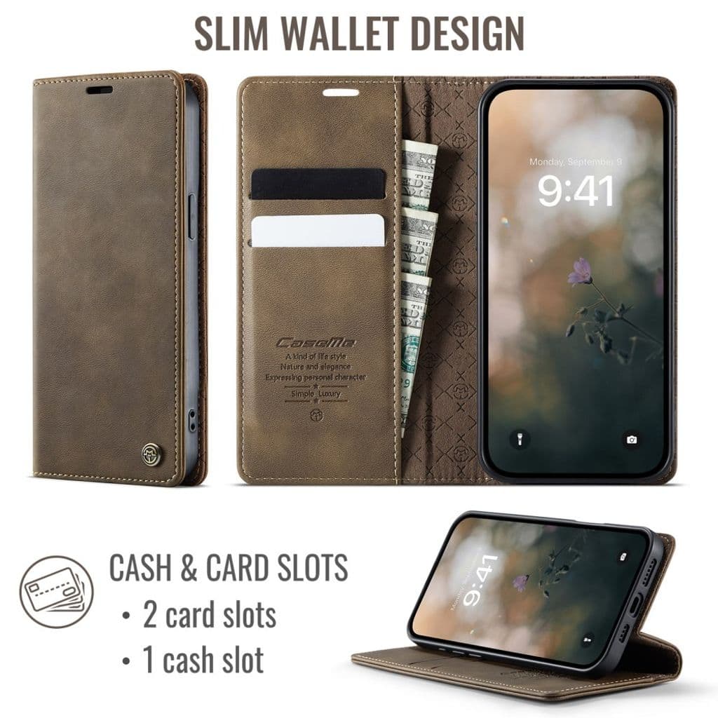 CASEME iPhone 13 mini Plånboksfodral RFID-blockerande – Brun - Bild 2