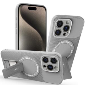 iPhone 15 Pro Skal med kolfiberstruktur och stödben - Grå
