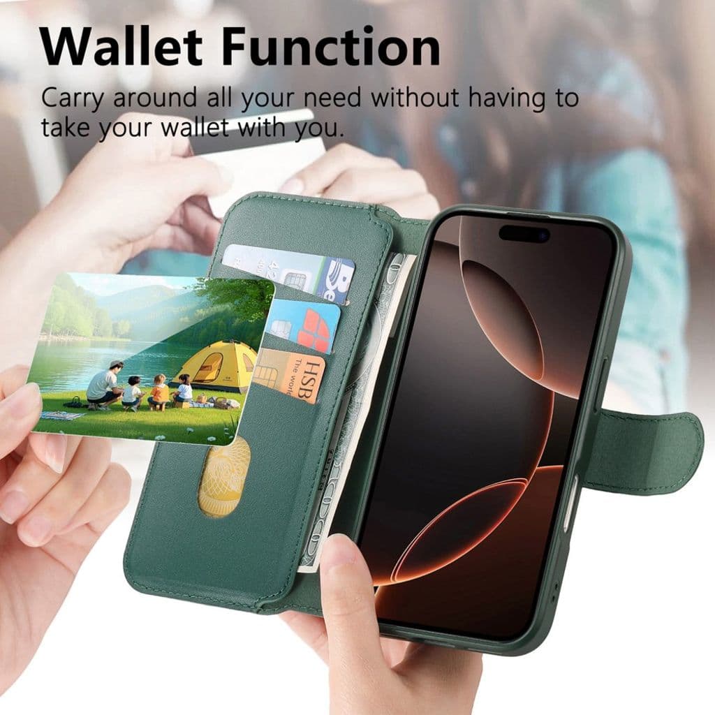 CASENEO iPhone 16 Pro Max Plånboksfodral RFID-blockerande – Grön - Bild 12