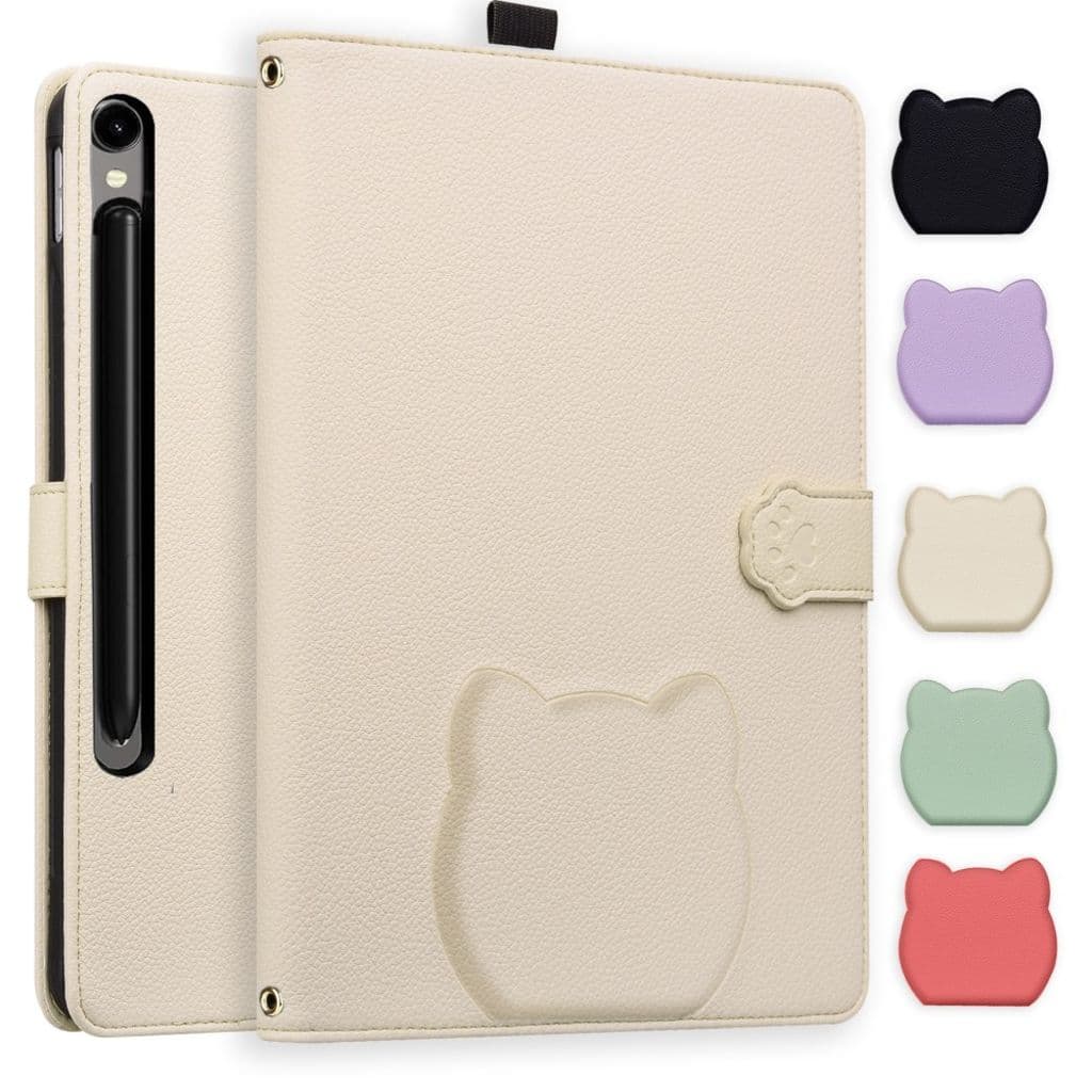 Samsung Galaxy Tab S11 Ultra Plånboksfodral 3D Effekt Kattmönster - Beige