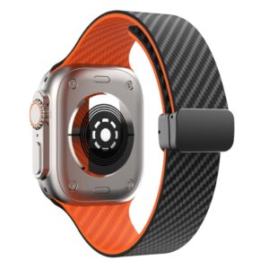 Apple Watch 42/41/40/38mm Silikonarmband med kolfibermönster - Svart/Orange