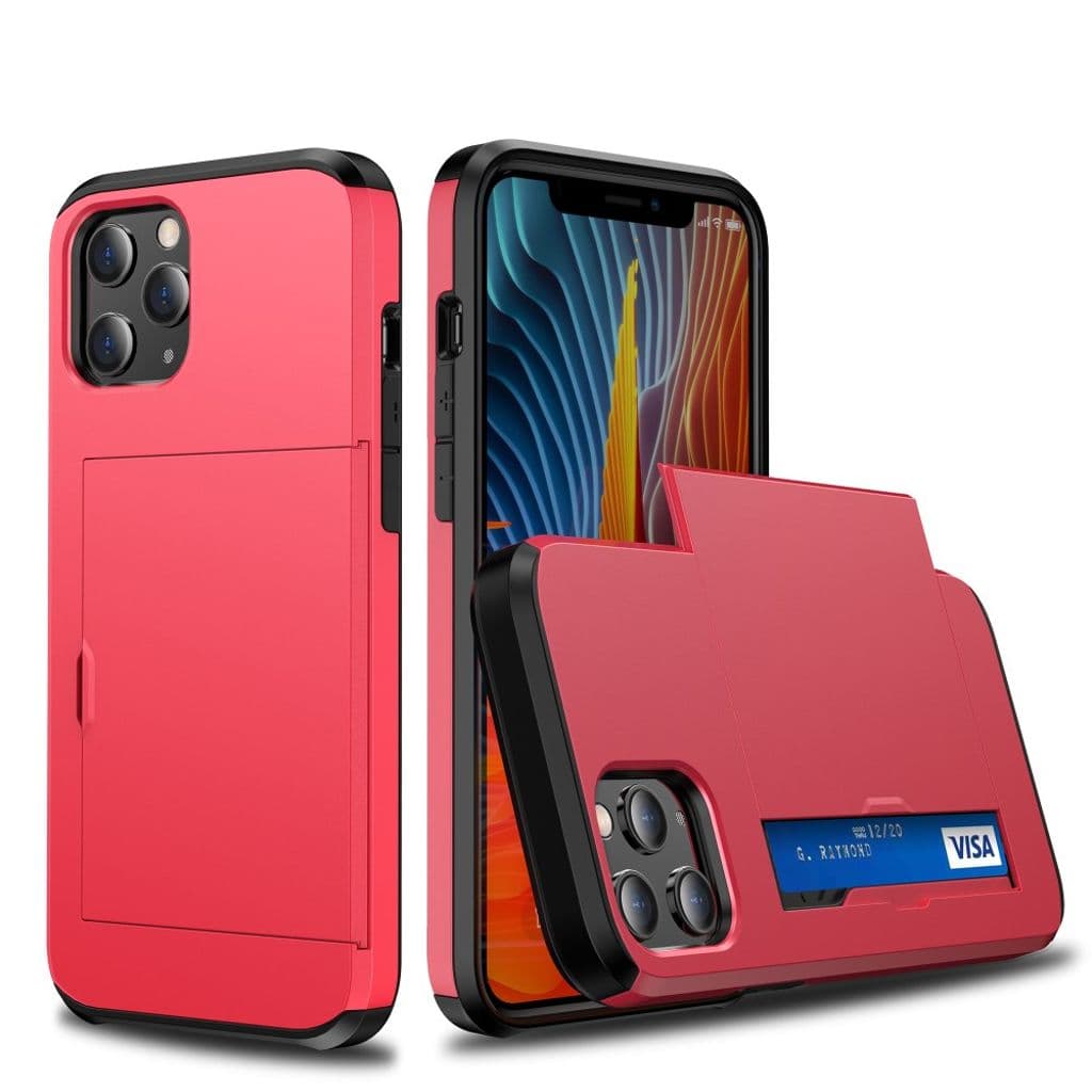 iPhone 12 mini Skal med glidkortshållare - Röd