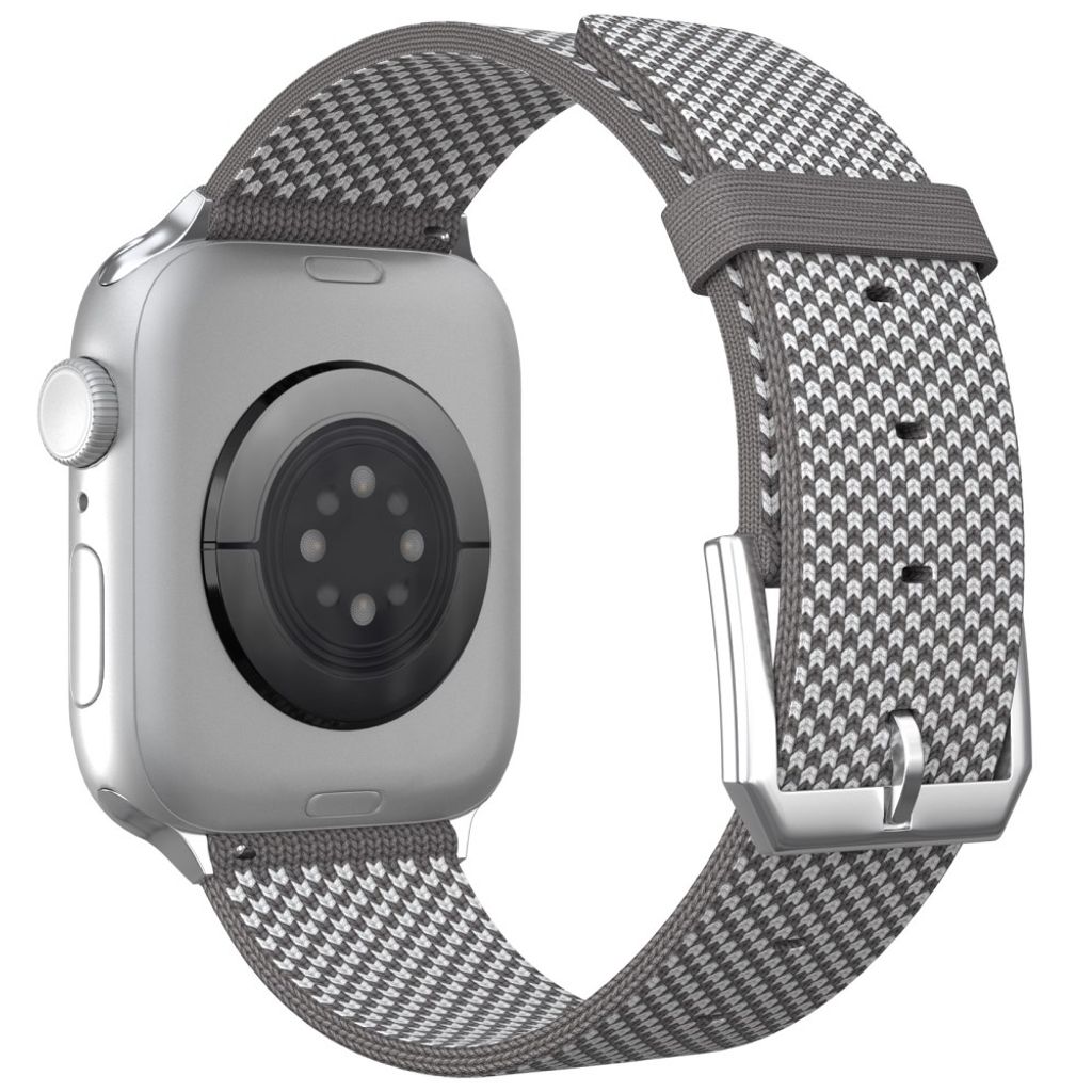 Apple Watch 42/41/40/38mm Justerbart Nylonarmband - Grå/Vit