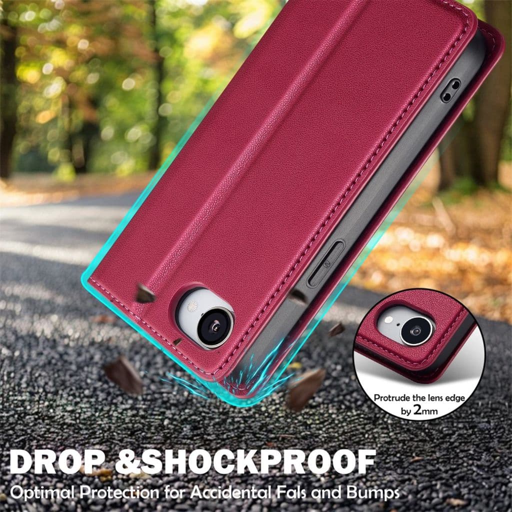 LC.IMEEKE iPhone 16e Plånboksfodral Stativ PU-läder – Röd - Bild 6