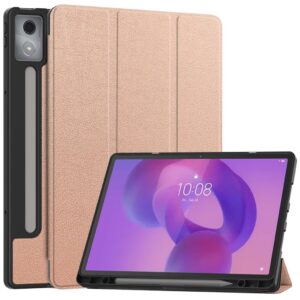 Lenovo Idea Tab Pro Trefaldigt fodral i PU-läder med pennhållare - Roséguld