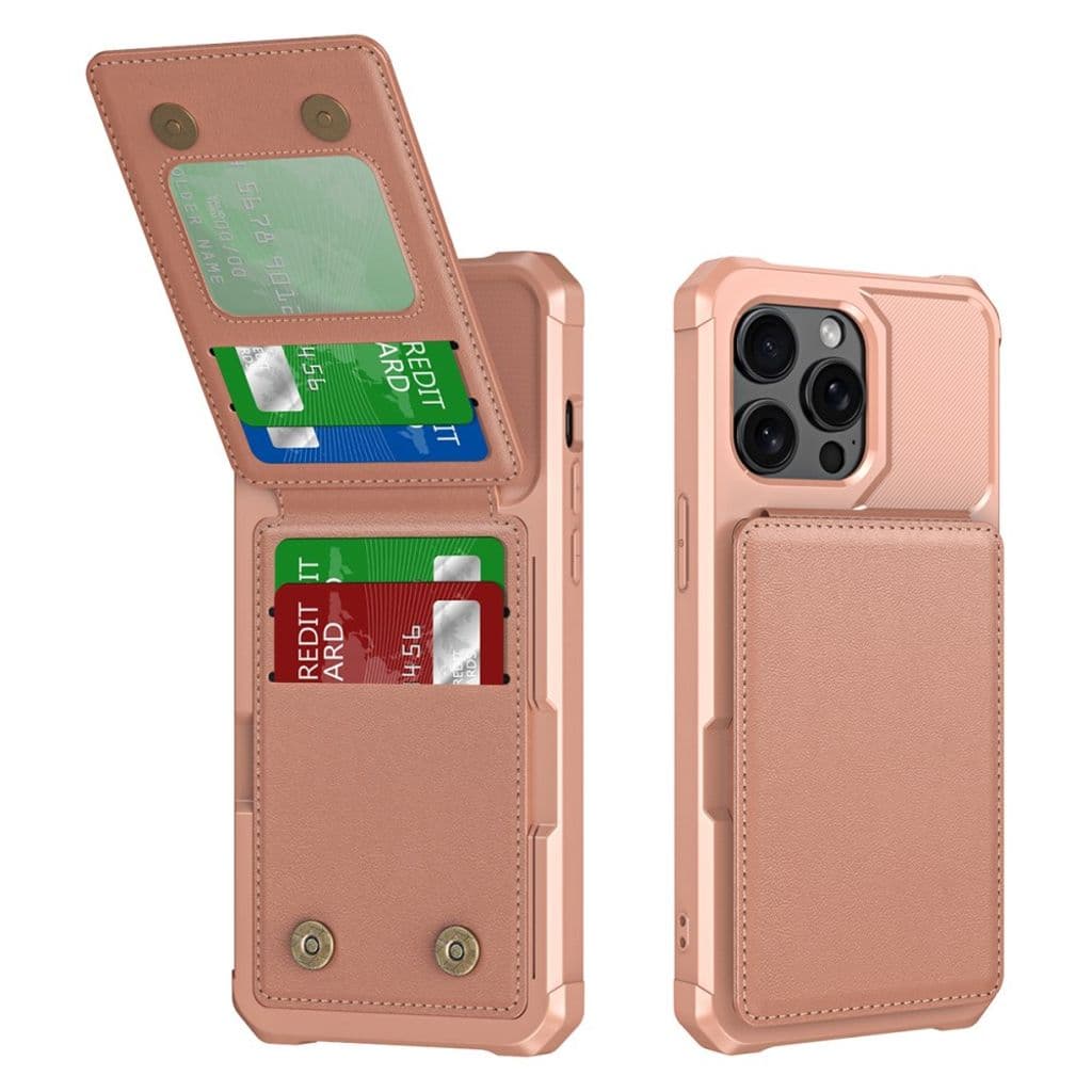 iPhone 14 Pro Max Plånboksskal Stativ Korthållare PU-läder/TPU - Roséguld