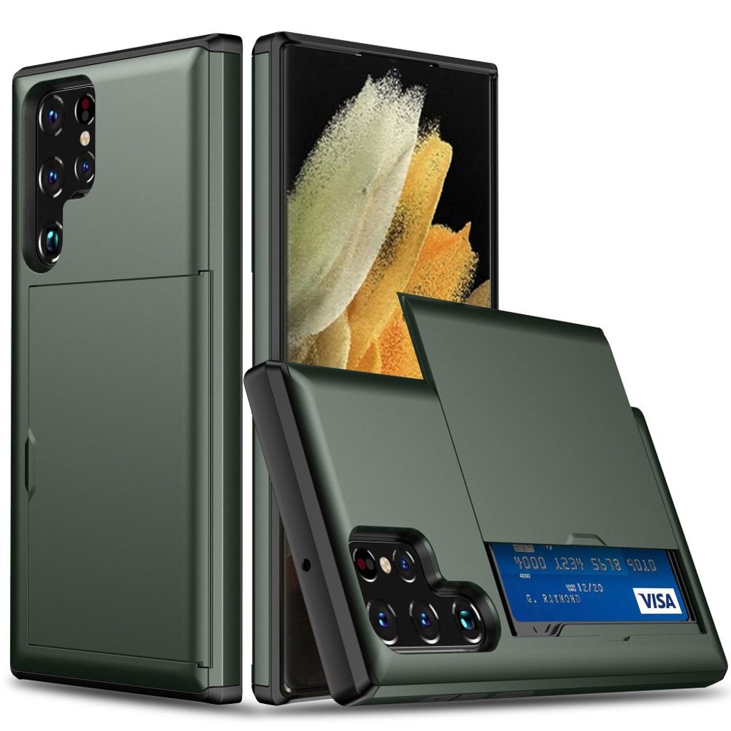 Samsung Galaxy S24 Ultra Skal med glidkortshållare - Army Green