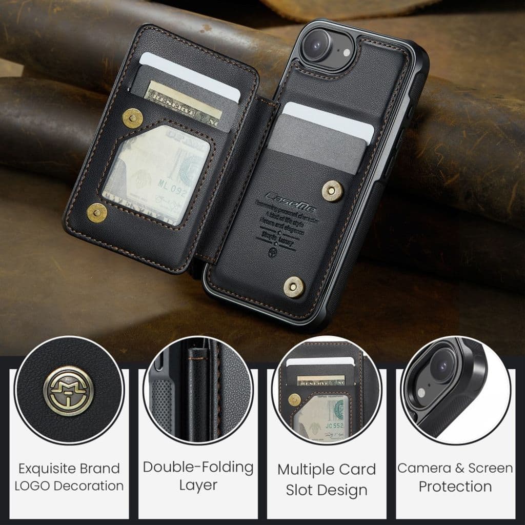 CASEME iPhone 16e Plånboksskal C22 med RFID-blockerande Kortfack – Svart - Bild 7