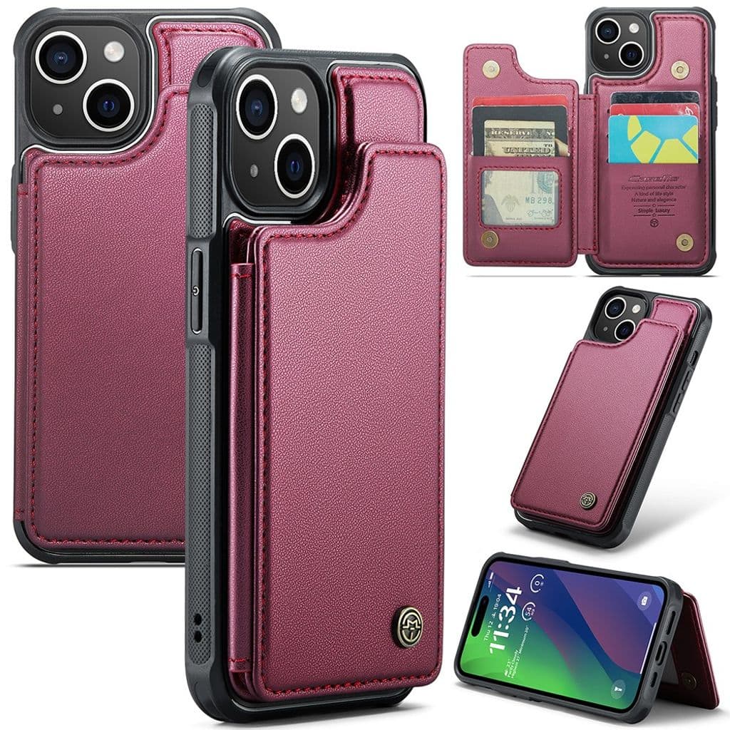CASEME iPhone 15 Plus Skal med 5 Kortfack - Röd