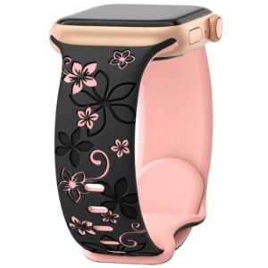 Apple Watch 38/40/41/42mm Silikonarmband med blommönster - Svart/Rosa