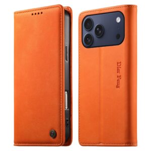 DIERFENG DF-019 Plånboksfodral i äkta läder med RFID-skydd till iPhone 18 Pro Max/17 Pro Max - Orange