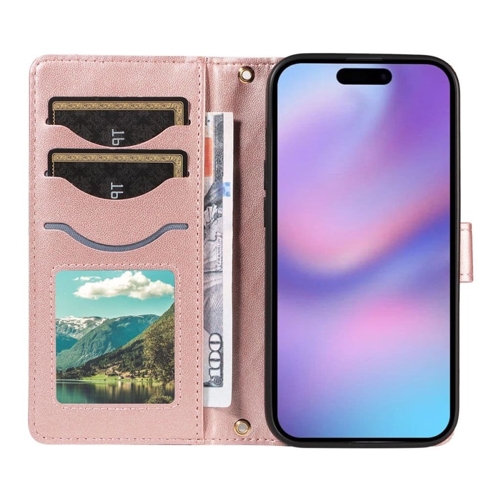 iPhone 17 plånboksfodral Rhombus med axelrem Roséguld - Bild 2