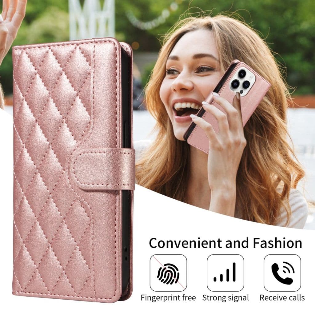 iPhone 17 plånboksfodral Rhombus med axelrem Roséguld - Bild 5