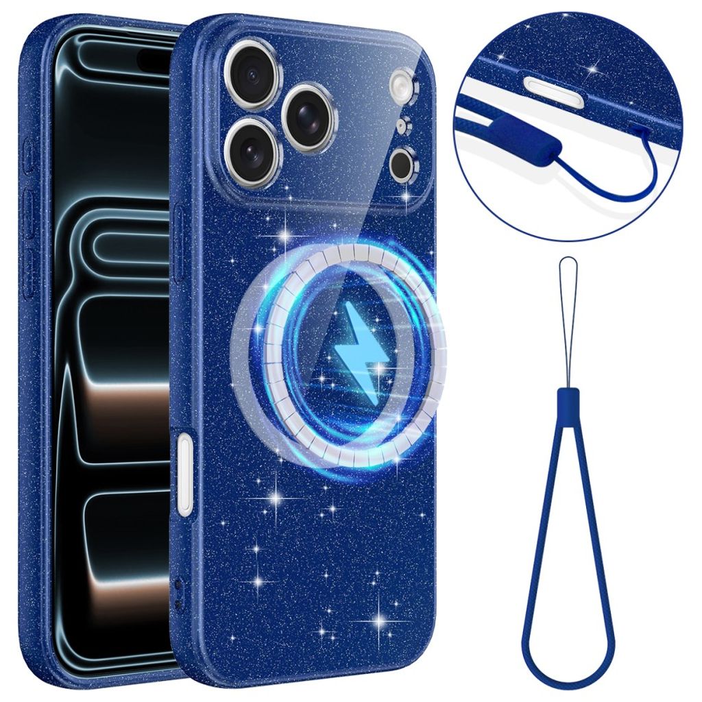 iPhone 17 Pro Max Glitter Skal MagSafe - Blå