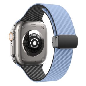 Apple Watch 49/46/44/42mm Silikonarmband med kolfibermönster - Ljusblå/Svart
