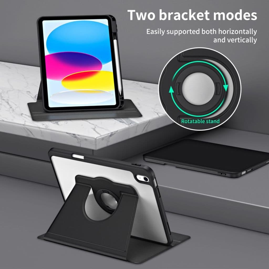 iPad 10.9" 2022 / iPad 11" 2025 Fodral med roterbart stativ - Svart - Bild 3