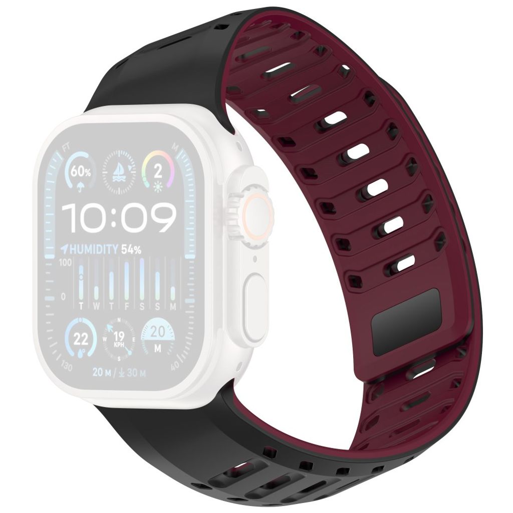 Apple Watch 42/44/46/49mm Silikoni-armband magnetlås - Svart/Röd