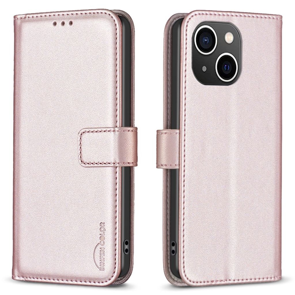 BINFEN COLOR BF17 iPhone 15 Plånboksfodral med ställ - Roséguld