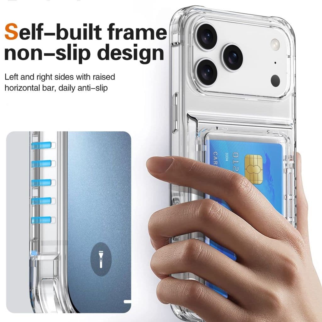 iPhone 17 Pro Skal med kortfack och stativ – Transparent Svart - Bild 10