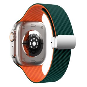 Apple Watch 42/41/40/38mm Silikonarmband med kolfibermönster - Turkos/Orange