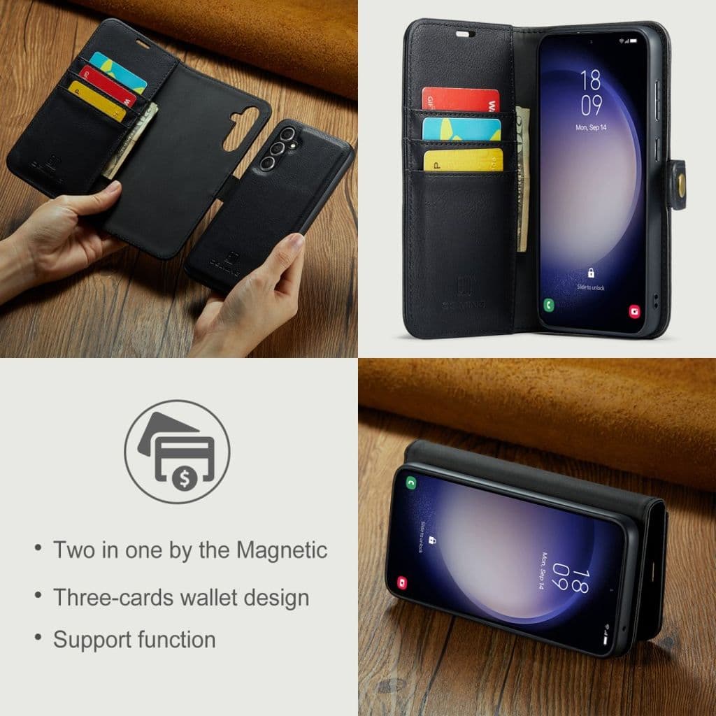 DG.MING Samsung Galaxy S24 FE Avtagbart Plånboksskal - Svart - Bild 10