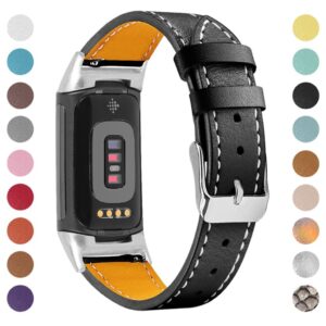 Fitbit Charge 5/6 Armband i äkta läder - Svart