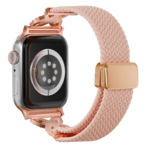 Apple Watch 42/41/40/38mm Flätat Nylonarmband med strass - Rosa