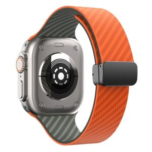 Apple Watch 49/46/44/42mm Silikonarmband med kolfibermönster - Orange/Grön
