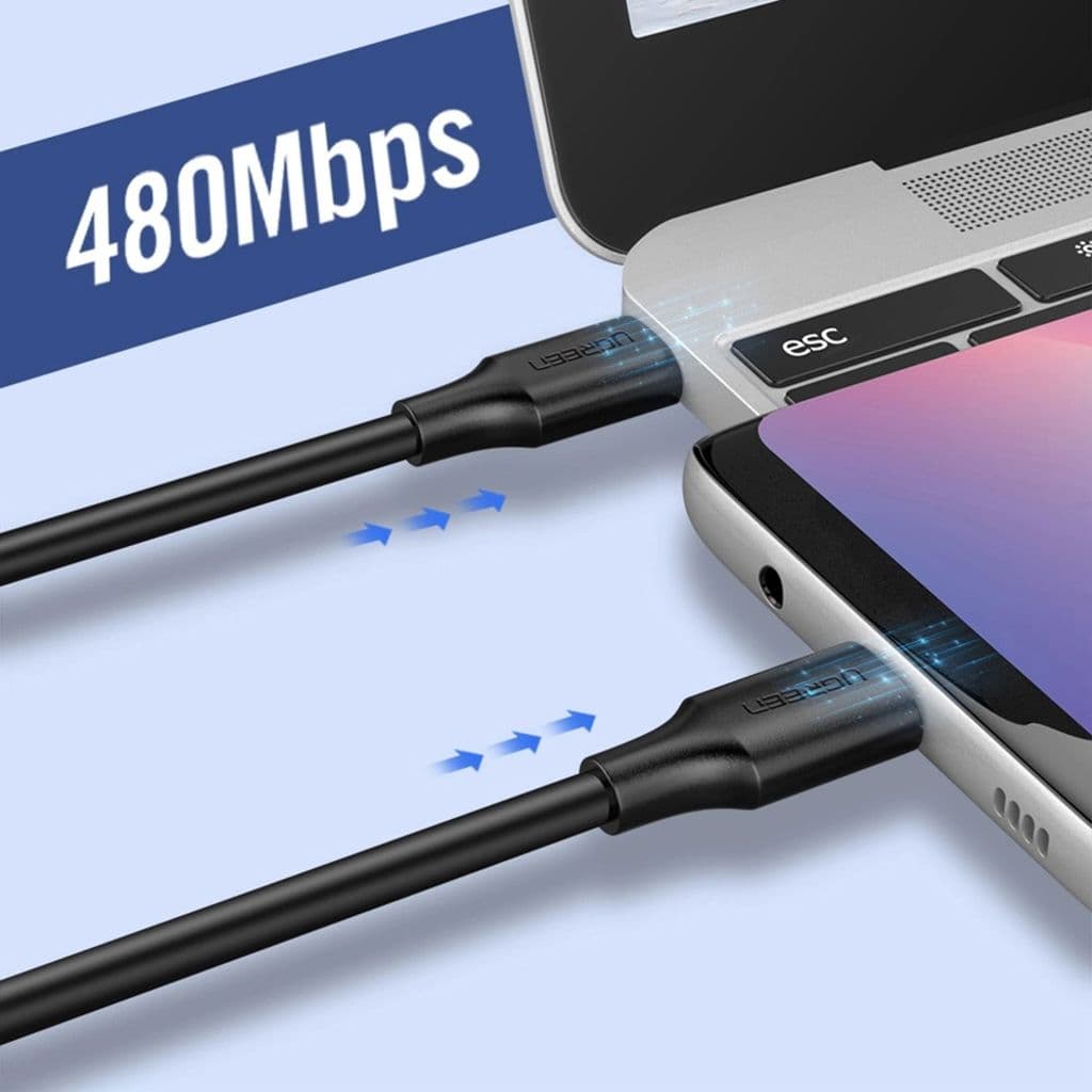 Ugreen USB-C till USB-C-kabel PD, QC, 3A, 480mbps, 2m - Svart - Bild 4