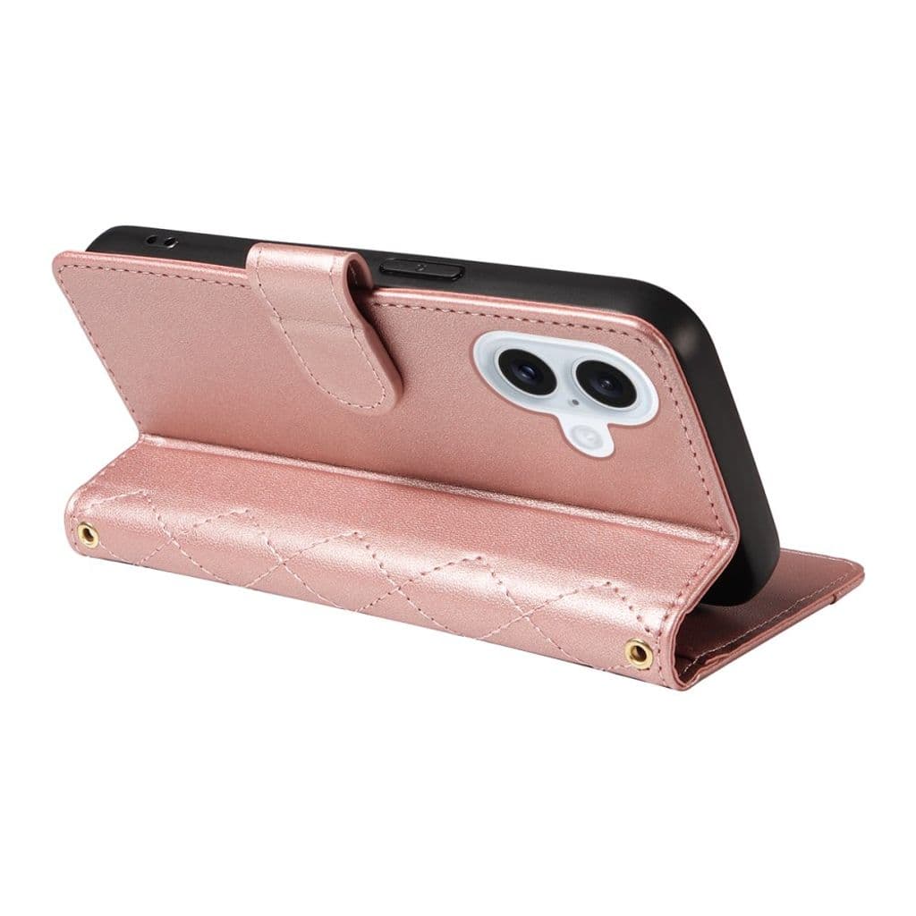 iPhone 17 plånboksfodral Rhombus med axelrem Roséguld - Bild 11