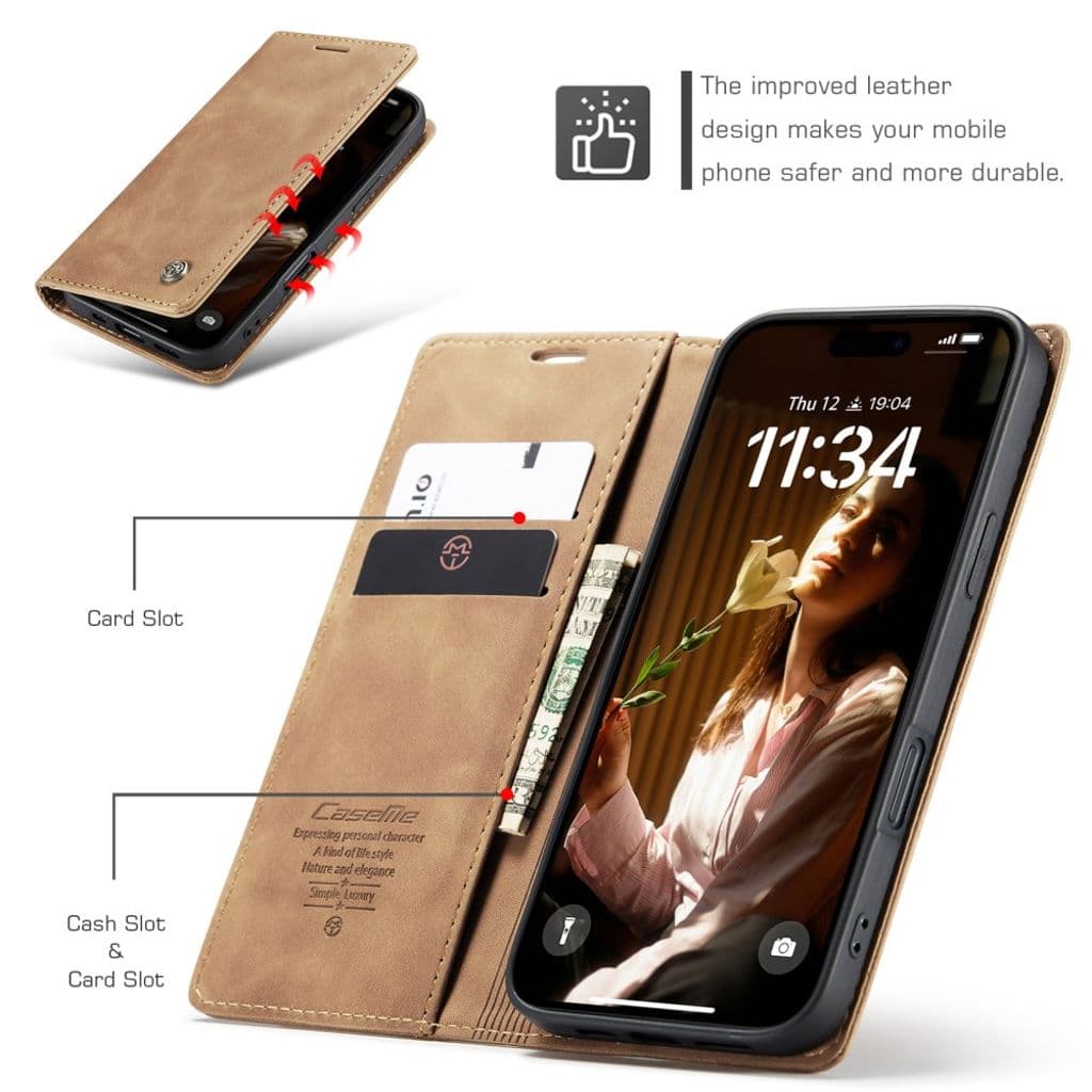 CASEME iPhone 17 Plånboksfodral med Kortfack - Brun - Bild 3