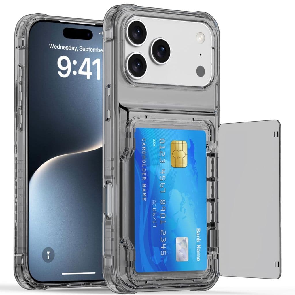iPhone 17 Pro Skal med kortfack och stativ – Transparent Svart - Bild 2